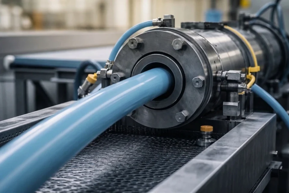 2 blauer kunststoffschlauch aus extruder stil
